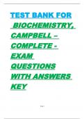 TEST BANK FOR  BIOCHEMISTRY&comma; CAMPBELL &ndash;  COMPLETE - EXAM QUESTIONS WITH ANSWERS KEY&emsp;