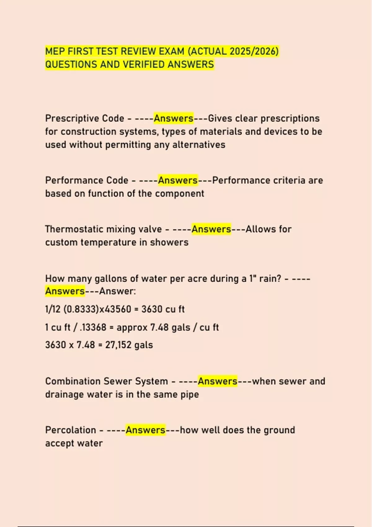 MEP FIRST TEST REVIEW EXAM (ACTUAL 2025/2026) QUESTIONS AND VERIFIED ...