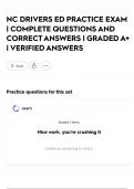 NC DRIVERS ED PRACTICE EXAM &vert; COMPLETE QUESTIONS AND CORRECT ANSWERS &vert; GRADED A&plus; &vert; VERIFIED ANSWERS