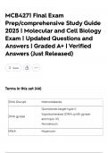 MCB4271 Final Exam Prep&sol;comprehensive Study Guide 2025 &vert; Molecular and Cell Biology Exam &vert; Updated Questions and Answers &vert; Graded A&plus; &vert; Verified Answers &lpar;Just Released&rpar;
