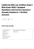 California RDA Law & Ethics Exam &vert; RDA Exam 2025 &vert; Updated Questions and Correct Answers &vert; Already Graded A&plus; &vert; Verified Answers