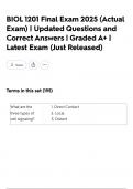 BIOL 1201 Final Exam 2025 &lpar;Actual Exam&rpar; &vert; Updated Questions and Correct Answers &vert; Graded A&plus; &vert; Latest Exam &lpar;Just Released&rpar;