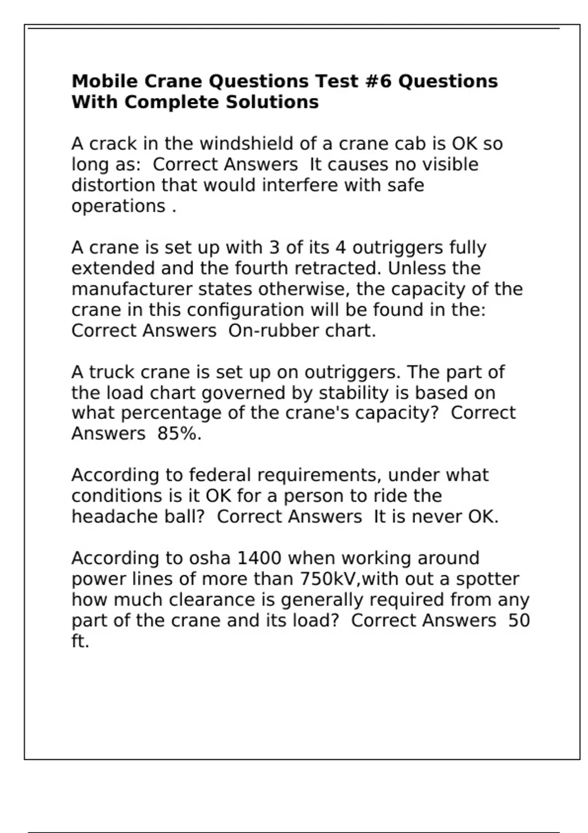 Mobile Crane Questions Test #6 Questions With Complete Solutions ...