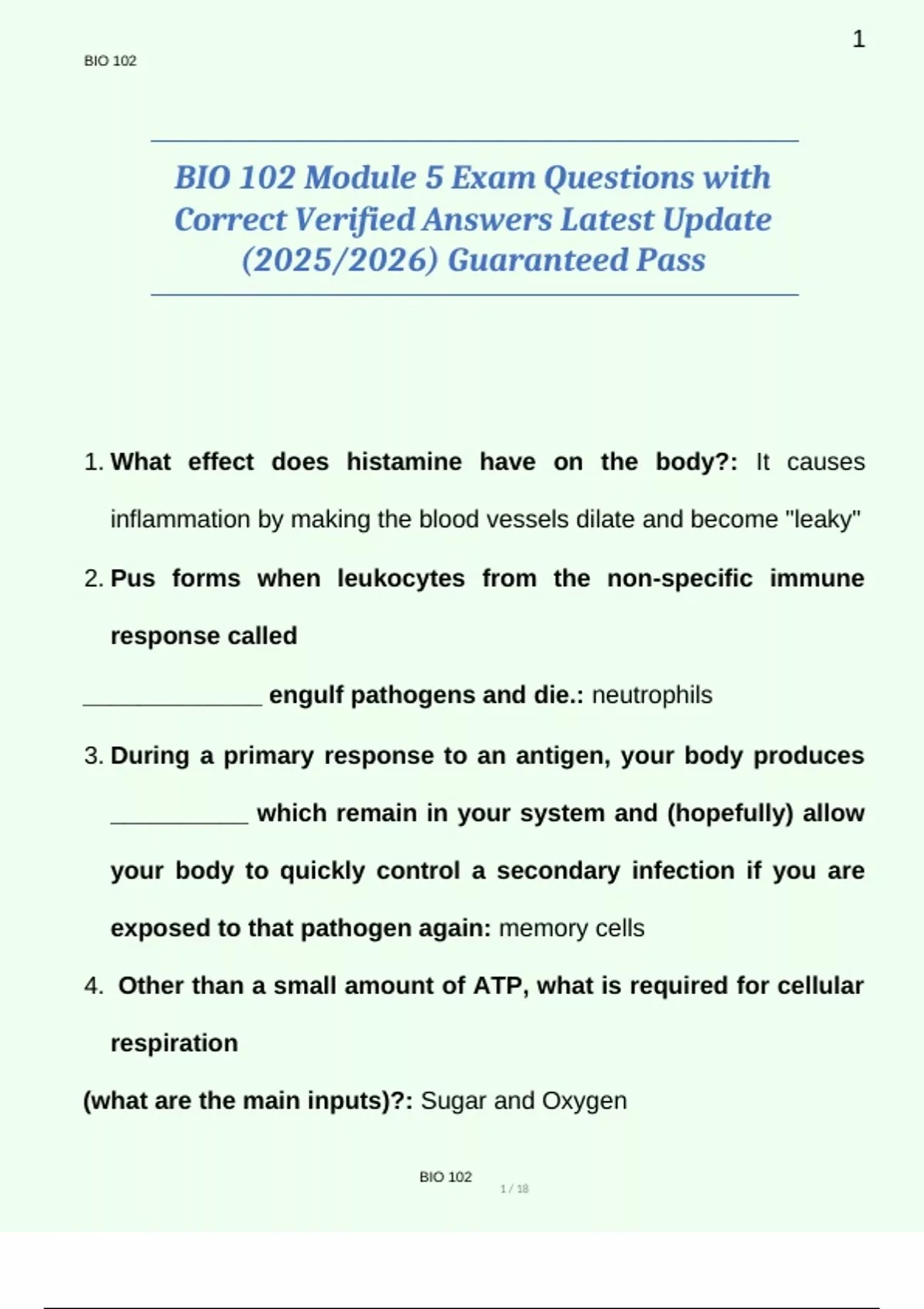 BIO 102 Module 5 Exam Questions with Correct Verified Answers Latest ...