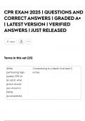 CPR EXAM 2025 &vert; QUESTIONS AND CORRECT ANSWERS &vert; GRADED A&plus; &vert; LATEST VERSION &vert; VERIFIED ANSWERS &vert; JUST RELEASED