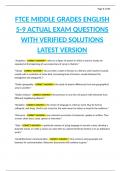 FTCE MIDDLE GRADES ENGLISH 5-9 ACTUAL EXAM QUESTIONS WITH VERIFIED SOLUTIONS LATEST VERSION