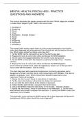 MENTAL HEALTH &lpar;PSYCH&rpar; HESI - PRACTICE QUESTIONS AND ANSWERS