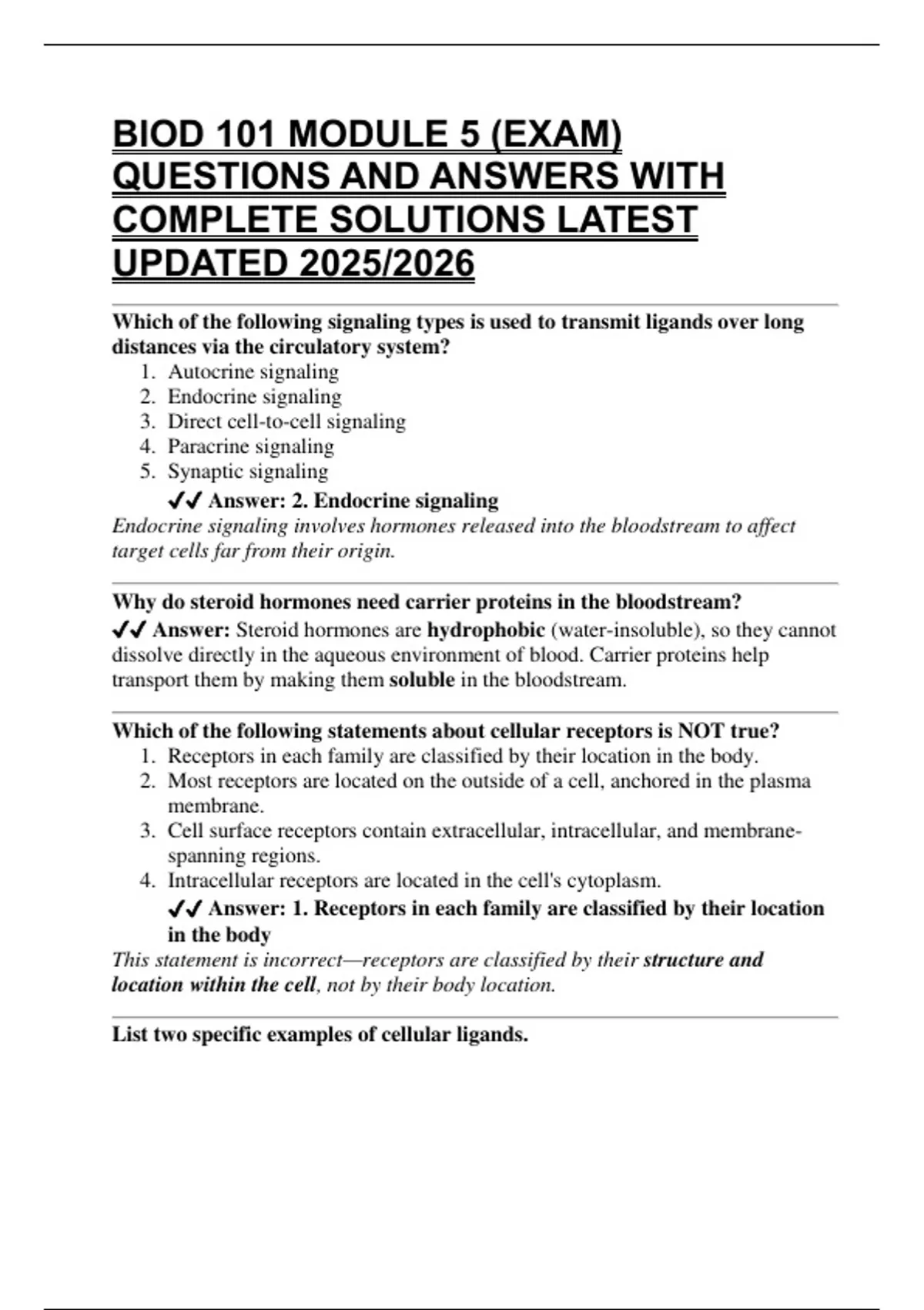 BIOD 101 MODULE 5 (EXAM) QUESTIONS AND ANSWERS WITH COMPLETE SOLUTIONS ...