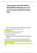  Massachusetts LIFE AND HEALTH INSURANCE EXAM Questions and  correct Answers &lpar;Verified Answers&rpar;  2025