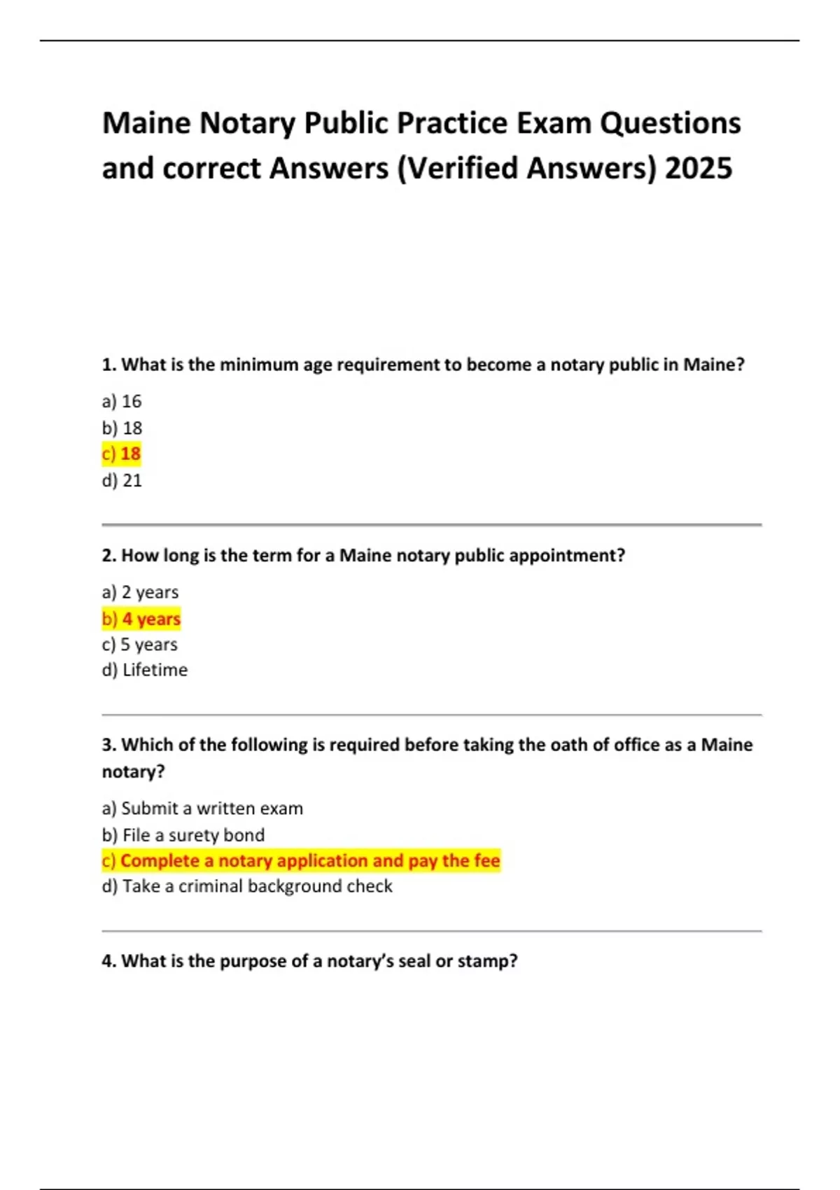 Maine Notary Public Practice Exam Questions and correct Answers ...