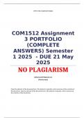 COM1512 Assignment 3 PORTFOLIO &lpar;COMPLETE ANSWERS&rpar; Semester 1 2025  - DUE 21 May 2025   