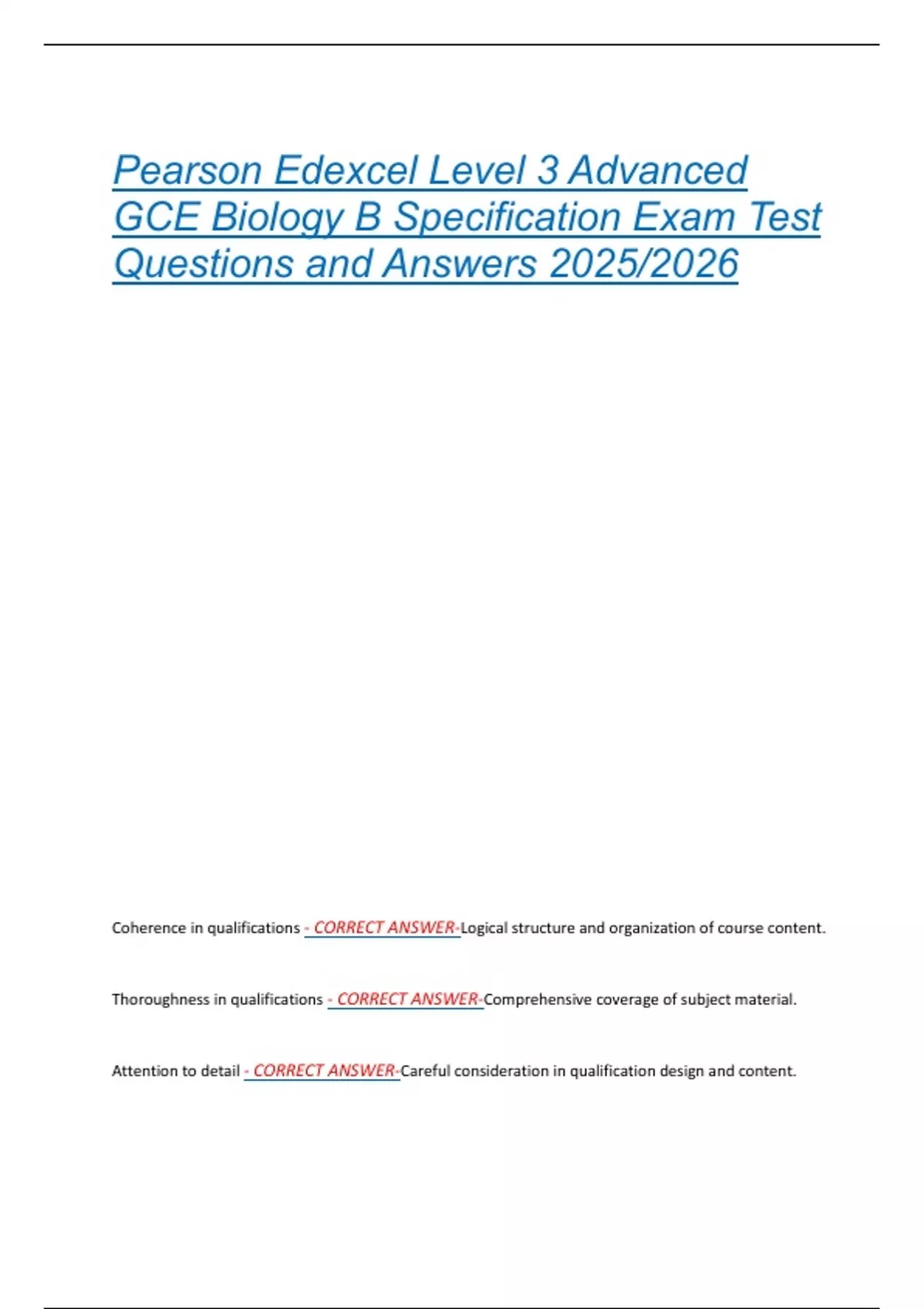 Pearson Edexcel Level 3 Advanced GCE Biology B Specification Exam Test ...