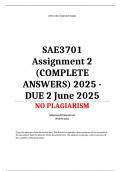SAE3701 Assignment 2 &lpar;COMPLETE ANSWERS&rpar; 2025 - DUE 2 June 2025&semi; 100&percnt; TRUSTED Complete&comma; trusted solutions and explanations&period; Ensure your success with us&period; &period;&period; 
