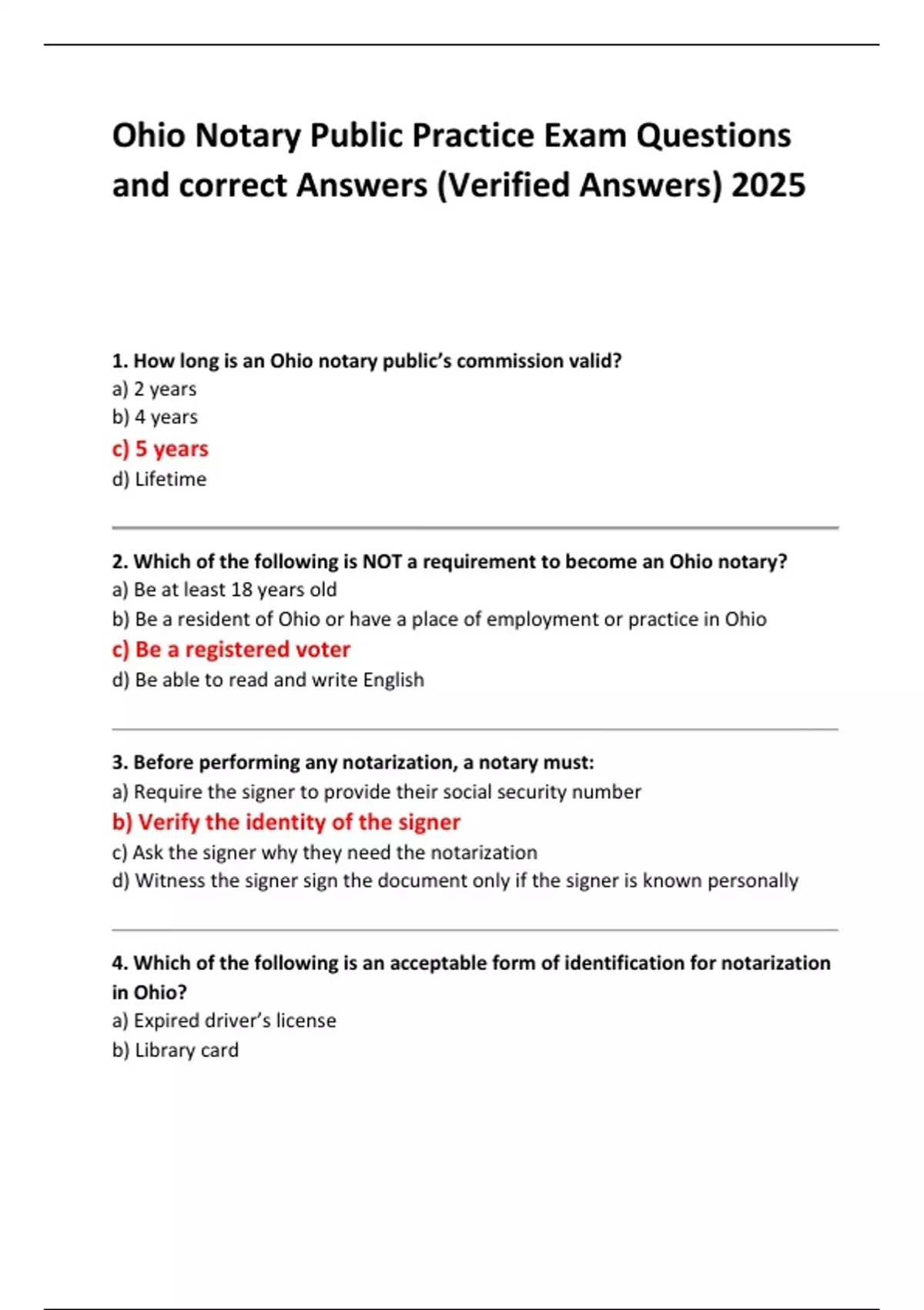 Ohio Notary Public Practice Exam Questions and correct Answers (Verified Answers) 2025 1. How ...