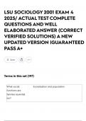 LSU SOCIOLOGY 2001 EXAM 4 2025&sol; ACTUAL TEST COMPLETE QUESTIONS AND WELL ELABORATED ANSWER &lpar;CORRECT VERIFIED SOLUTIONS&rpar; A NEW UPDATED VERSION &vert;GUARANTEED PASS A&plus;