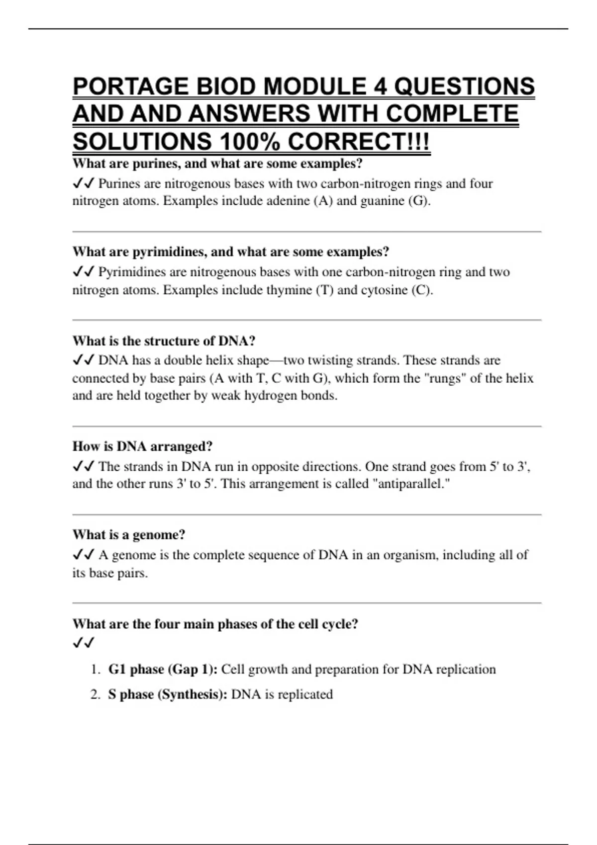 PORTAGE BIOD MODULE 4 QUESTIONS AND AND ANSWERS WITH COMPLETE SOLUTIONS ...