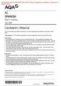 Actual 2024 AQA AS SPANISH 7691/3T/3V Paper 3 Speaking Candidate’s + Examiner’s + Mark Scheme Actual 2024 AQA AS SPANISH 7691/3T/3V Paper 3 Speaking Merged Candidate’s Material+ Examiner’s Material + Mark Scheme