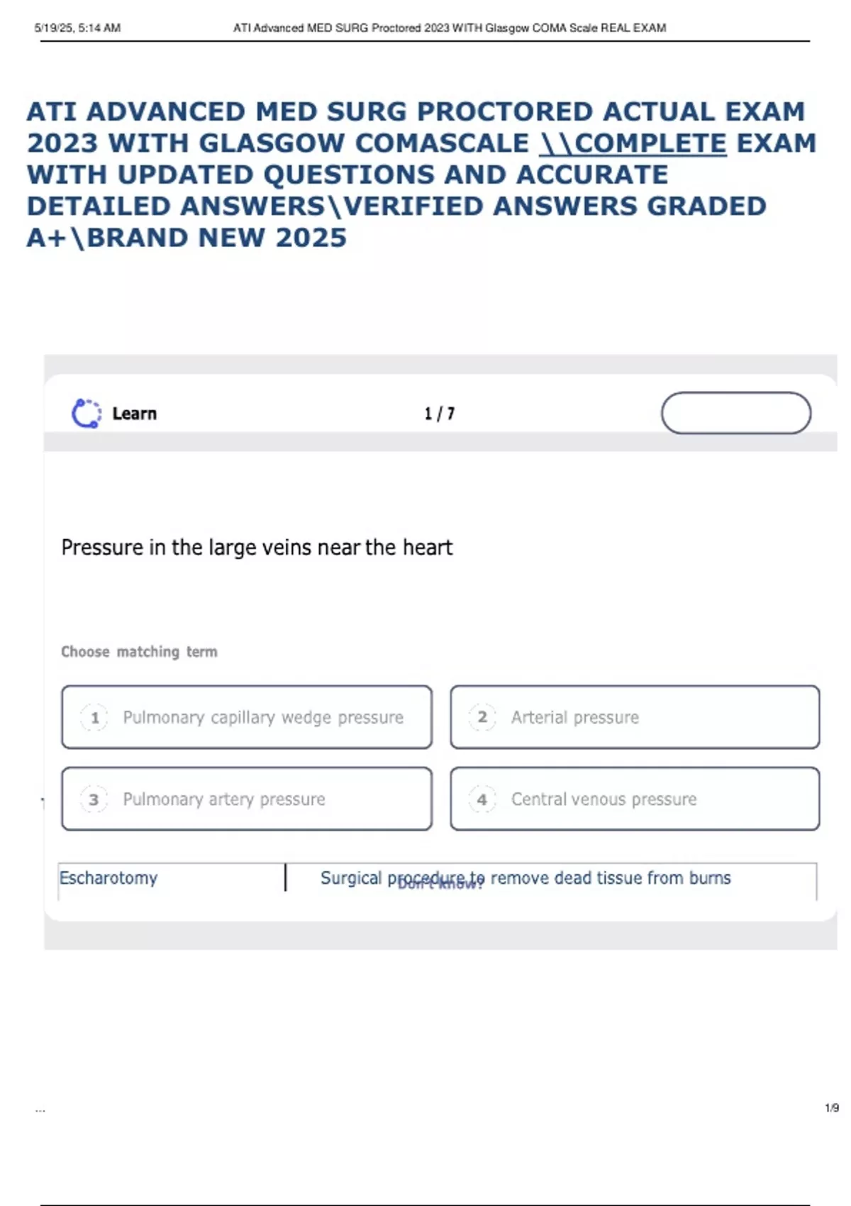 ATI ADVANCED MED SURG PROCTORED ACTUAL EXAM 2023 WITH GLASGOW COMASCALE ...