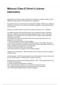 Missouri Class E Driver's License Information NEWEST 2025&sol;2026 ACTUAL COMPLETE QUESTIONS AND CORRECT DETAILED ANSWERS &lpar;VERIFIED ANSWERS&rpar; &vert;ALREADY GRADED A&plus;