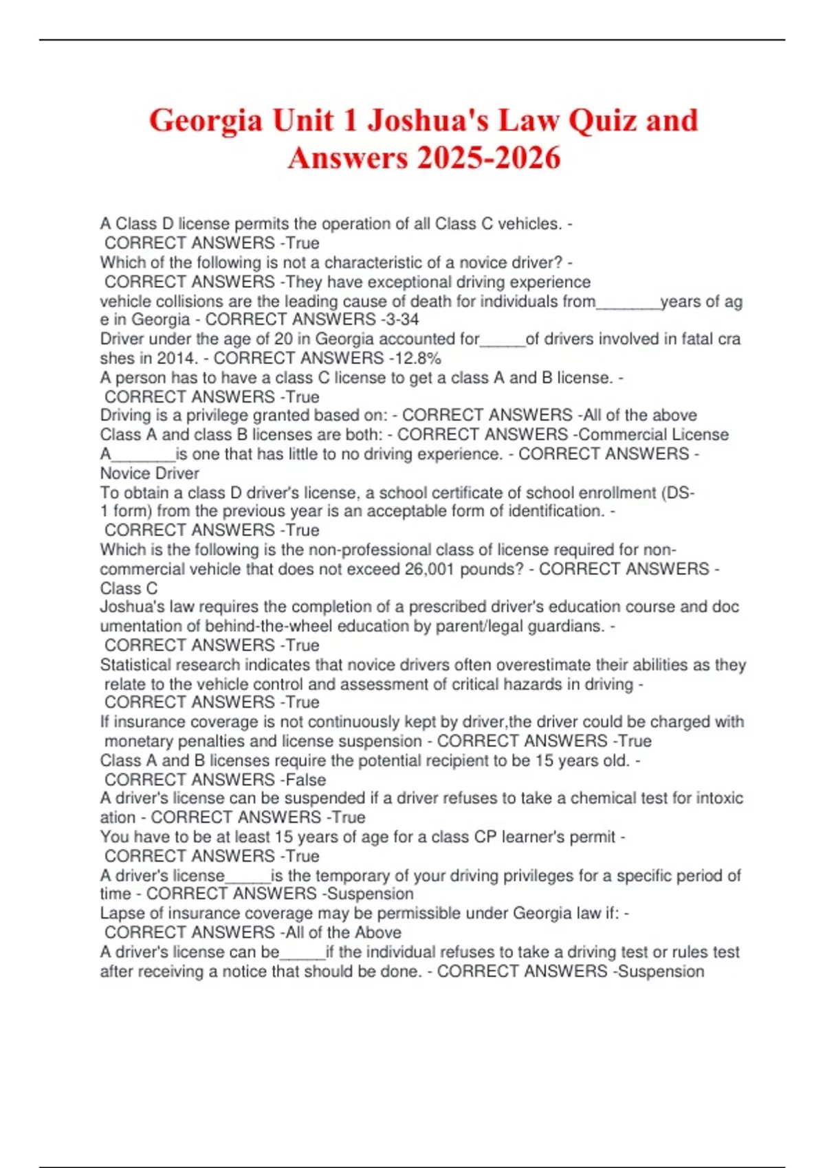 Unit 1 Joshuas Law Quiz and Answers Joshua Law Stuvia US