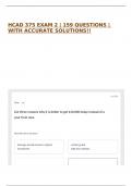 HCAD 375 EXAM 2 &vert; 159 QUESTIONS &vert; WITH ACCURATE SOLUTIONS&excl;&excl;