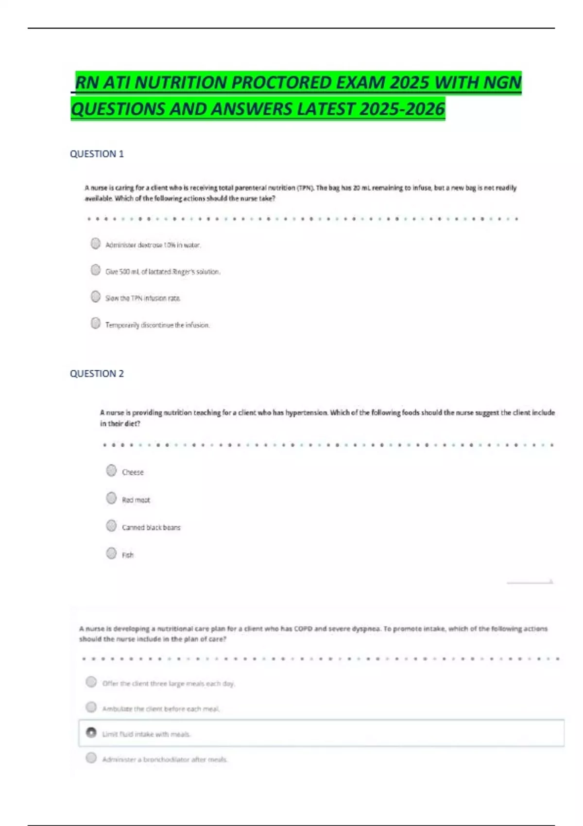 RN ATI NUTRITION PROCTORED EXAM 2025 WITH NGN QUESTIONS AND ANSWERS ...