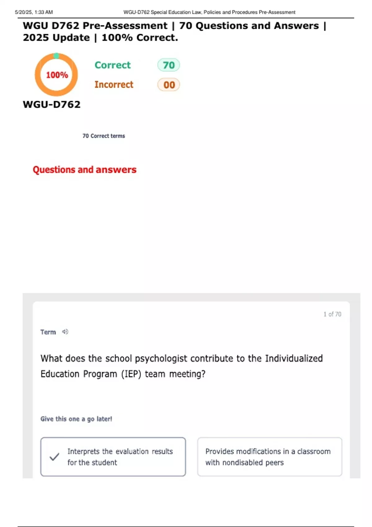 WGU D762 Pre-Assessment | 70 Questions and Answers | 2025 Update | 100% ...