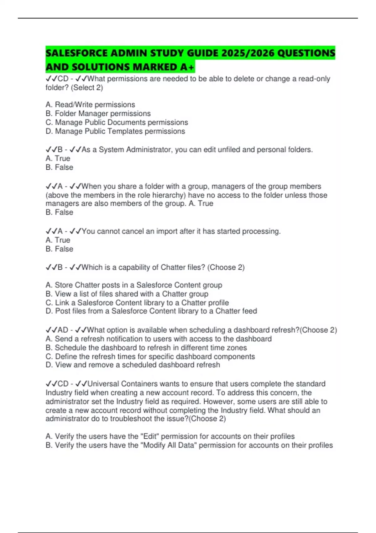 SALESFORCE ADMIN STUDY GUIDE 2025.pdf - Salesforce Certified Administrator - Stuvia US