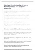 Maryland Regulations Part 2 Latest Exam Questions And Complete Solutions&period;