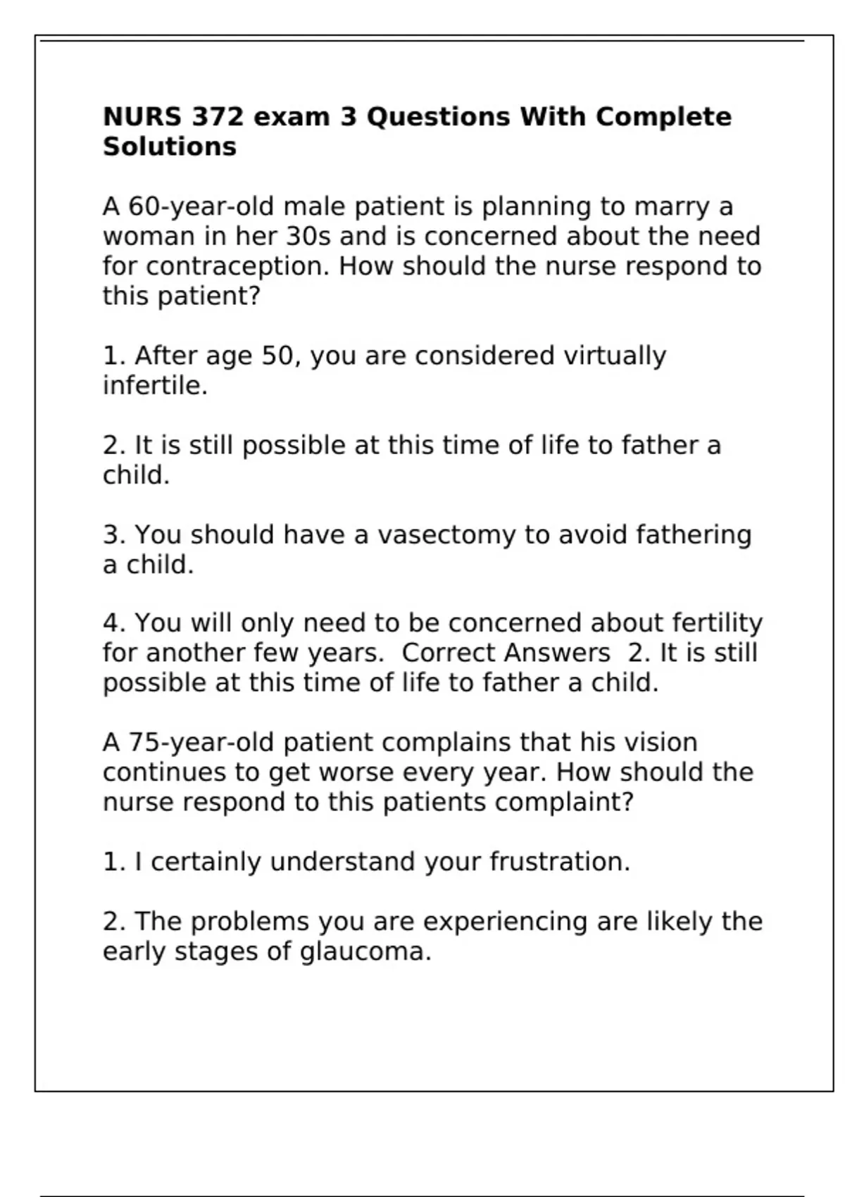 NURS 372 exam 3 Questions With Complete Solutions - NURS 372 - Stuvia US