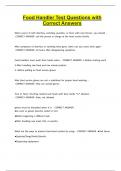 Food Handler Test Questions with Correct Answers
