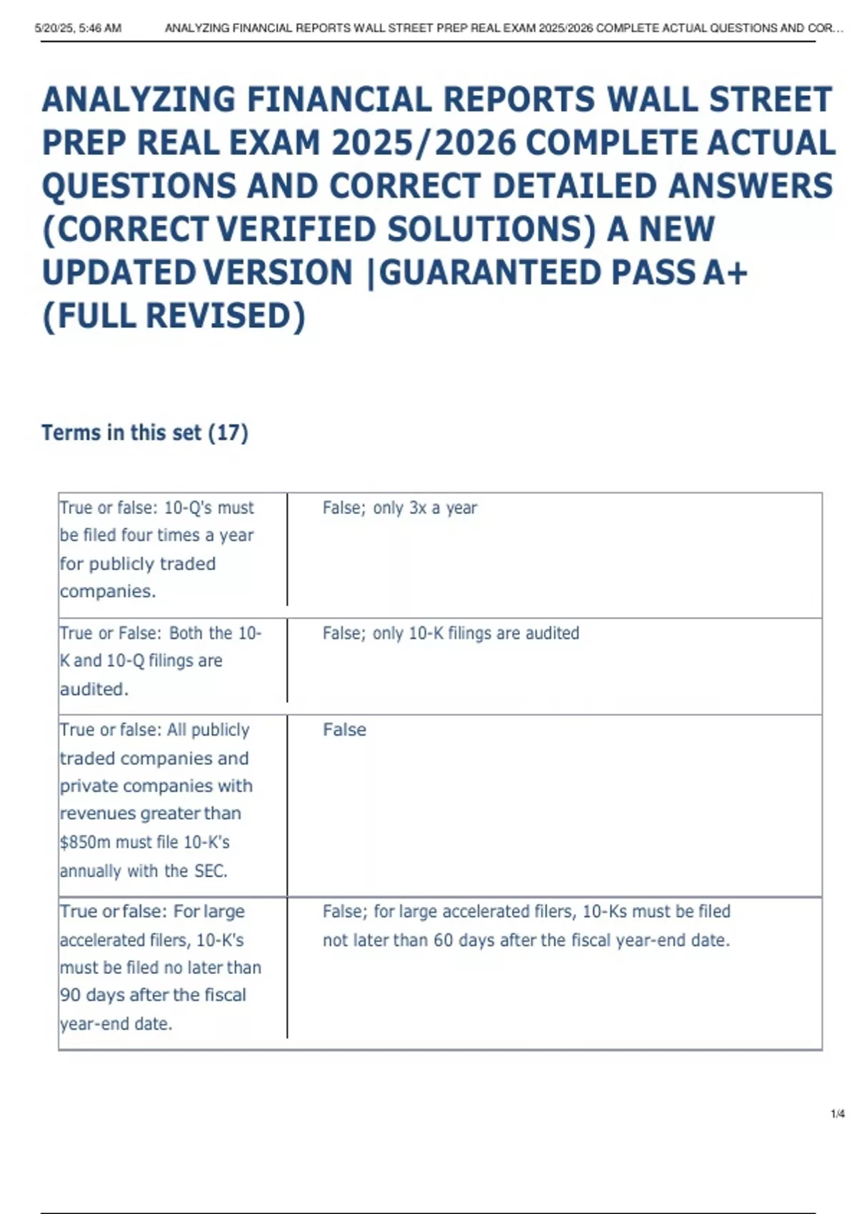 ANALYZING FINANCIAL REPORTS WALL STREET PREP REAL EXAM 2025/2026 COMPLETE ACTUAL QUESTIONS AND ...