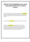 REVENUE CYCLE MANAGEMENT Exam&semi; Actual Exam Questions With Correct Verified Answers