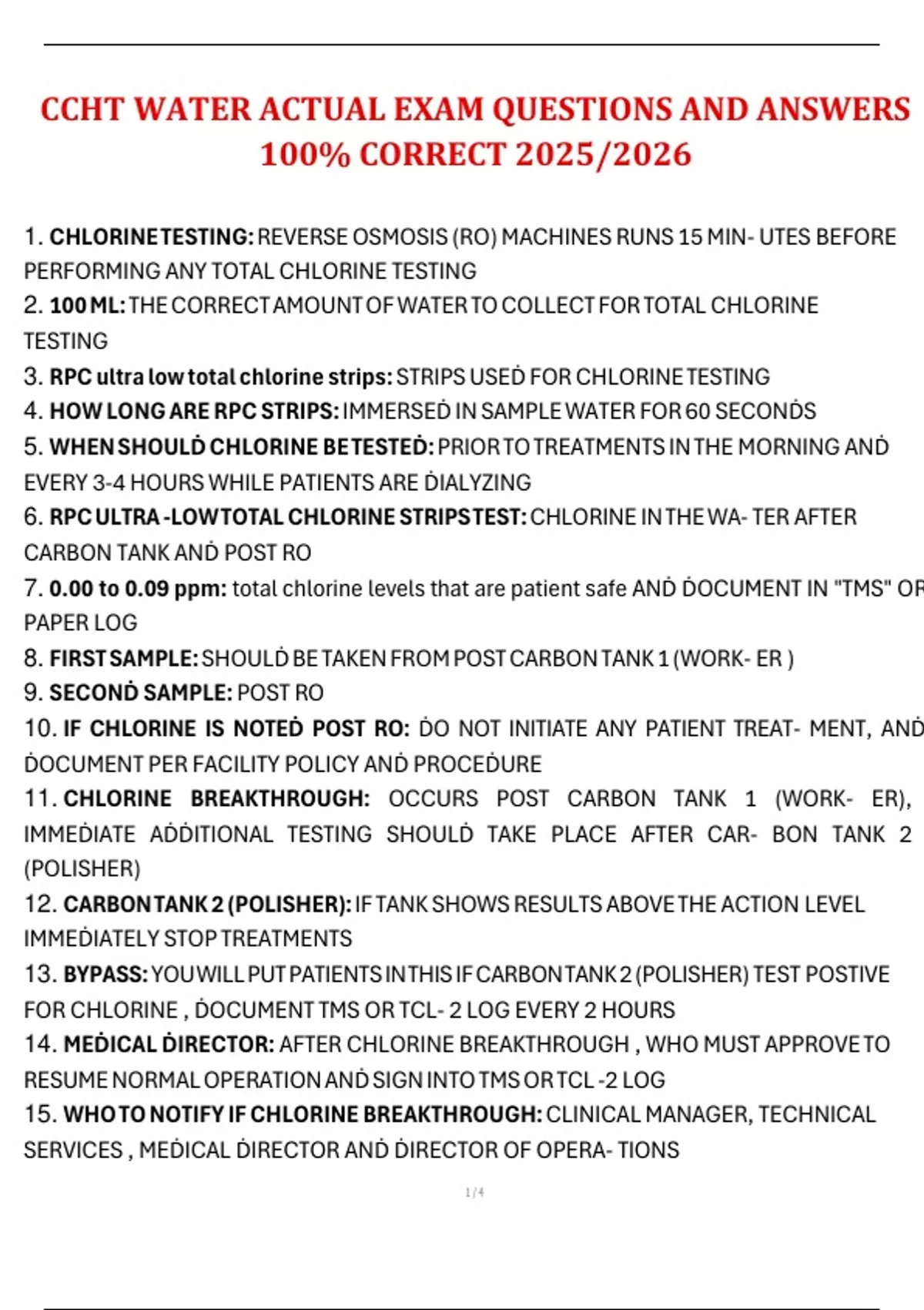 CCHT Water Actual Exam Questions and Answers | 100% Correct for 2025/ ...