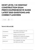 NICET LEVEL 1 IN HIGHWAY CONSTRUCTION EXAM PREP&sol;COMPREHENSIVE GUIDE LATEST 2025 QUESTIONS AND CORRECT ANSWERS
