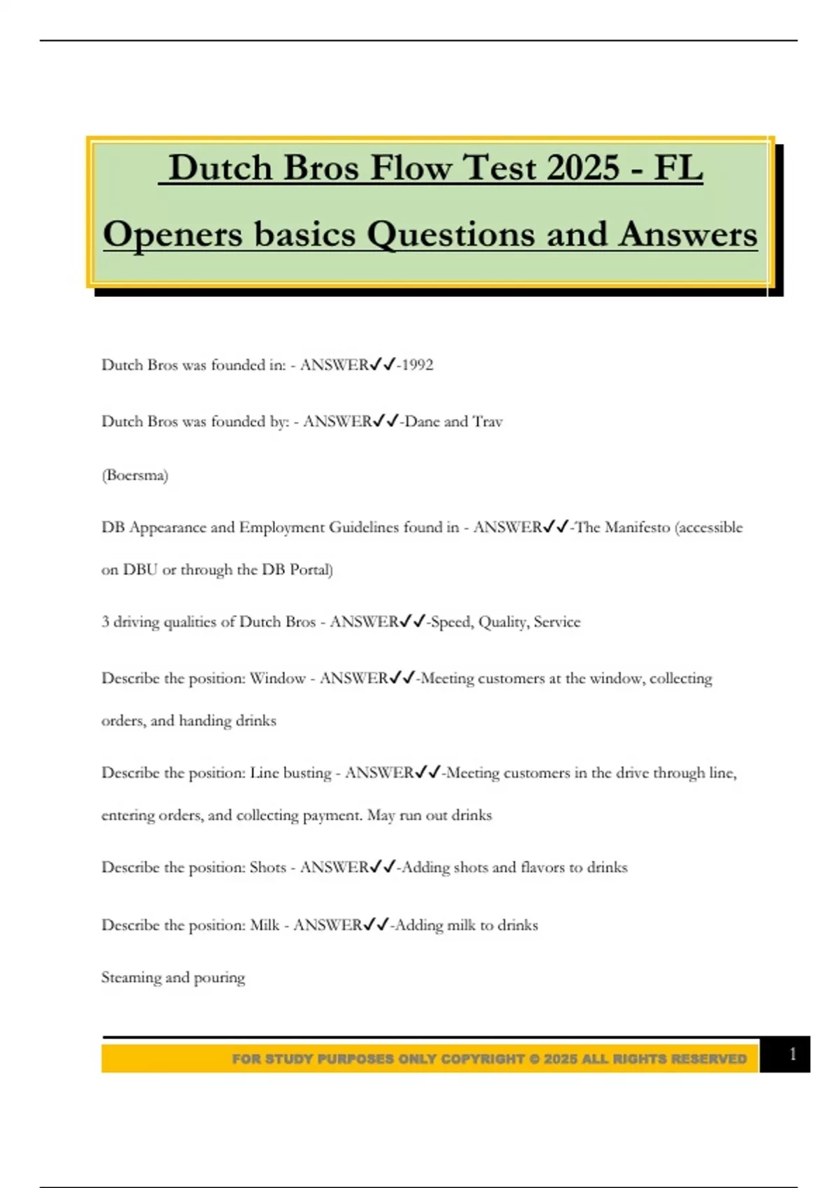 Dutch Fl Dutch Bros Flow Test 2025 - FL Openers basics Questions and Answers ...