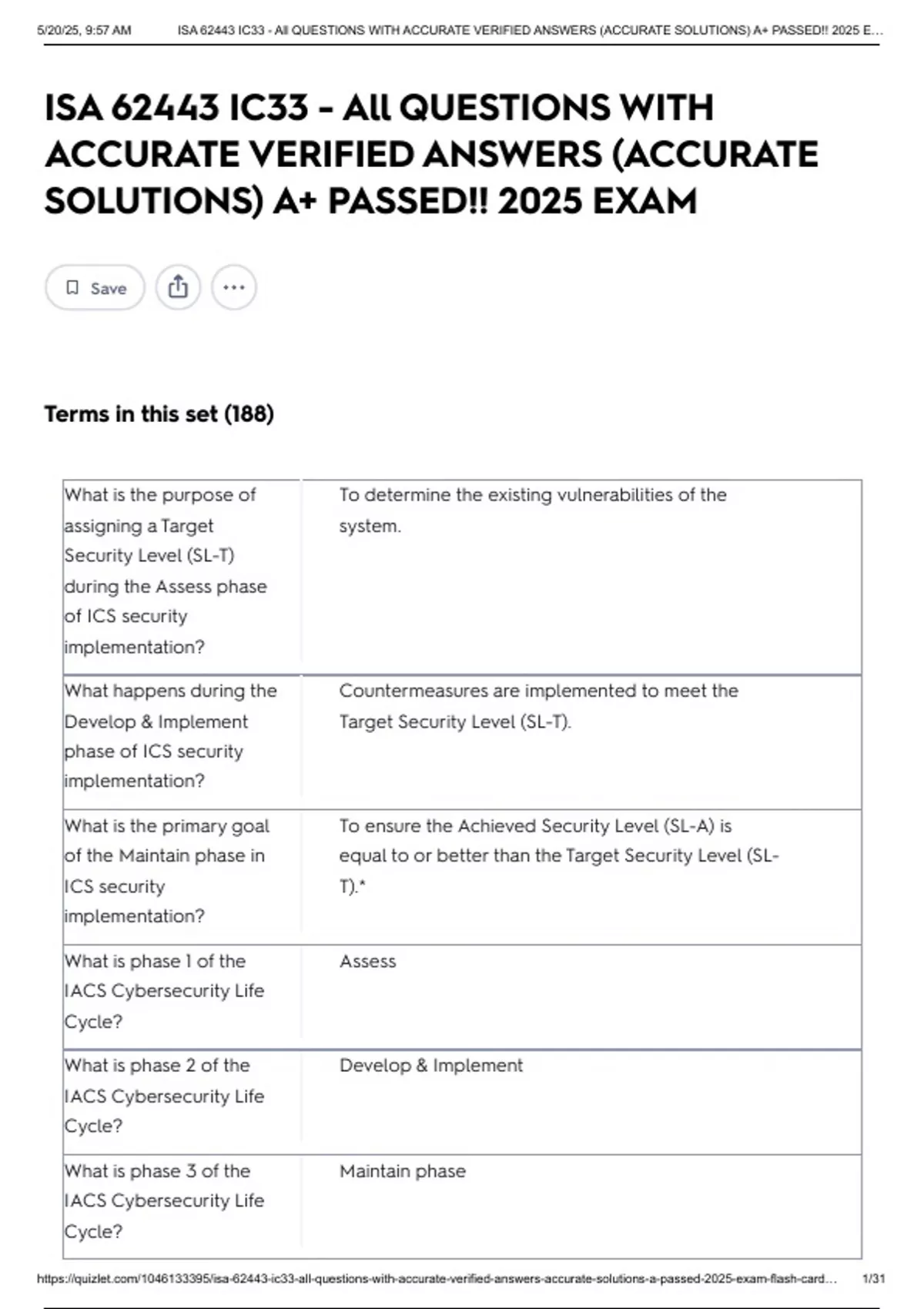 ISA 62443 IC33 - All QUESTIONS WITH ACCURATE VERIFIED ANSWERS (ACCURATE ...