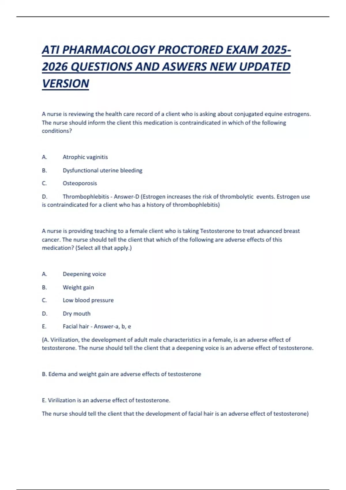 ATI Pharmacology Proctored Exam 2025–2026 – Verified Questions and ...