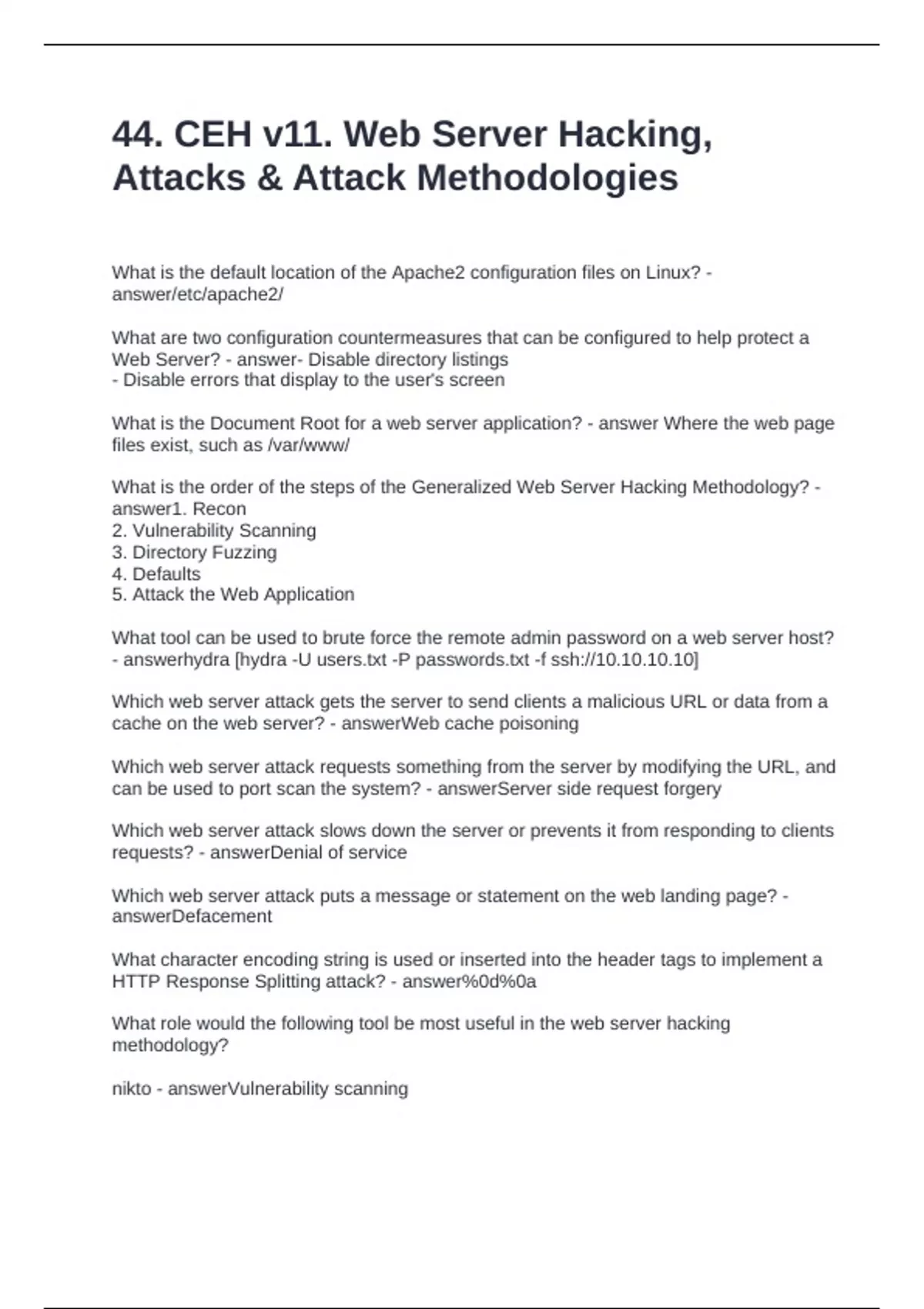 Questions Atacks 44. CEH v11. Web Server Hacking, Attacks & Attack Methodologies ...