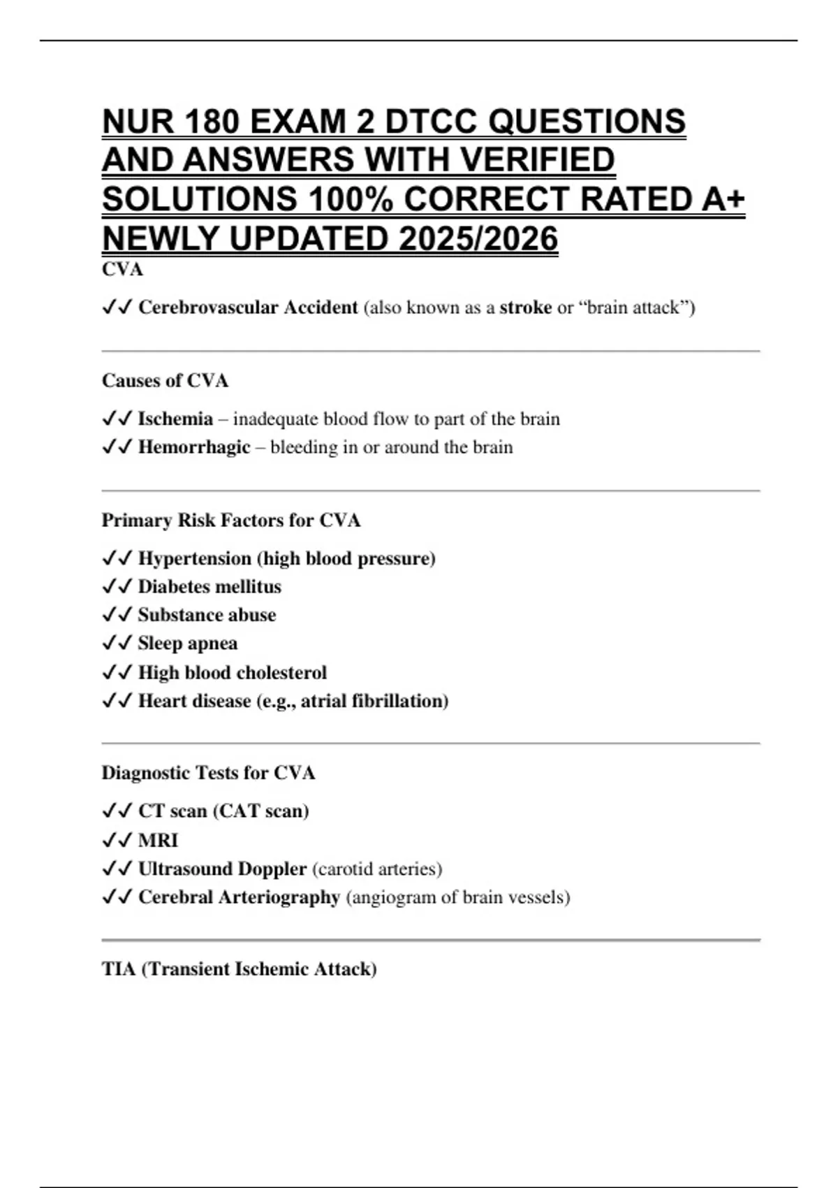 NUR 180 EXAM 2 DTCC QUESTIONS AND ANSWERS WITH VERIFIED SOLUTIONS 100% ...