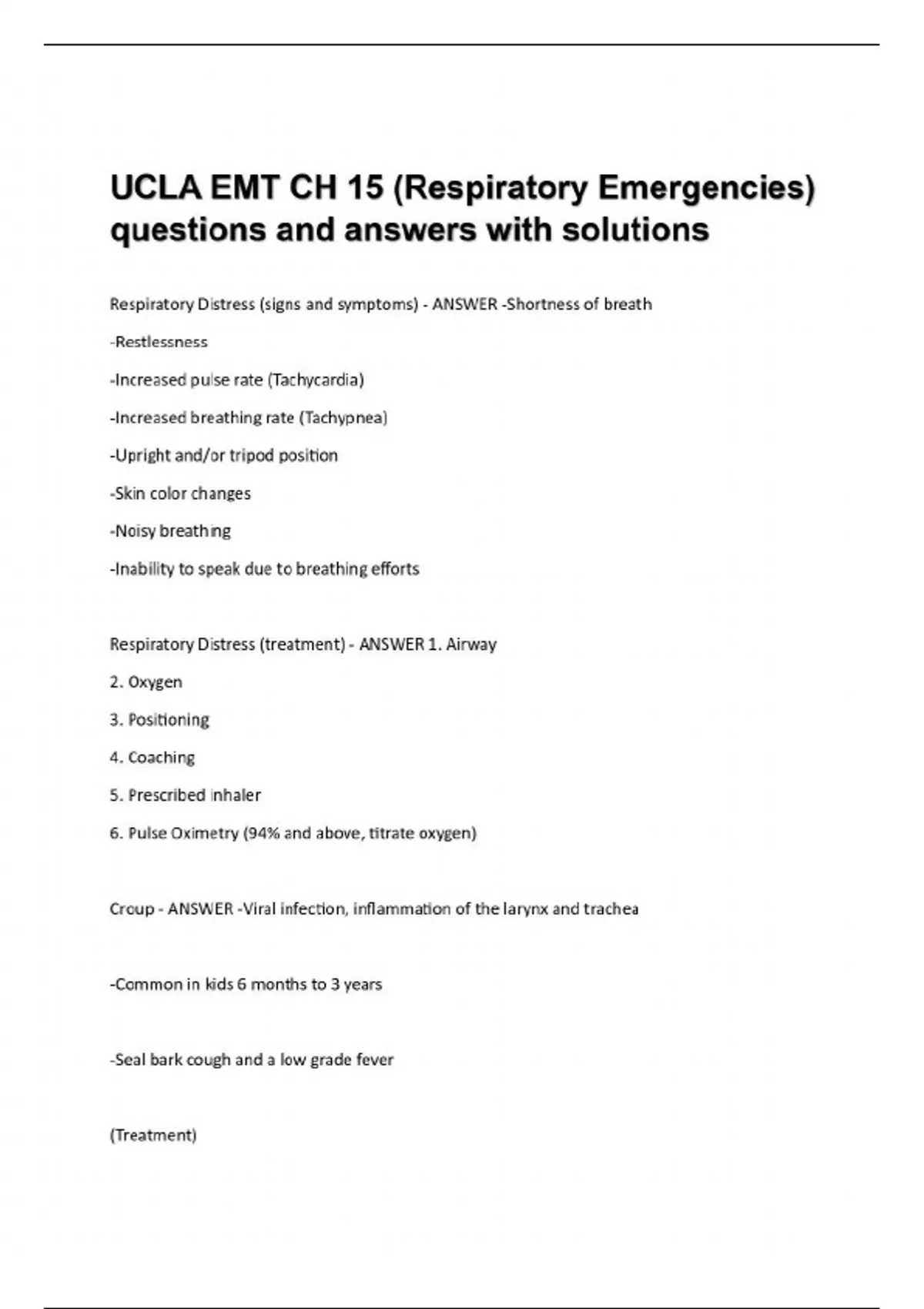 UCLA EMT CH 15 (Respiratory Emergencies) questions and answers with ...