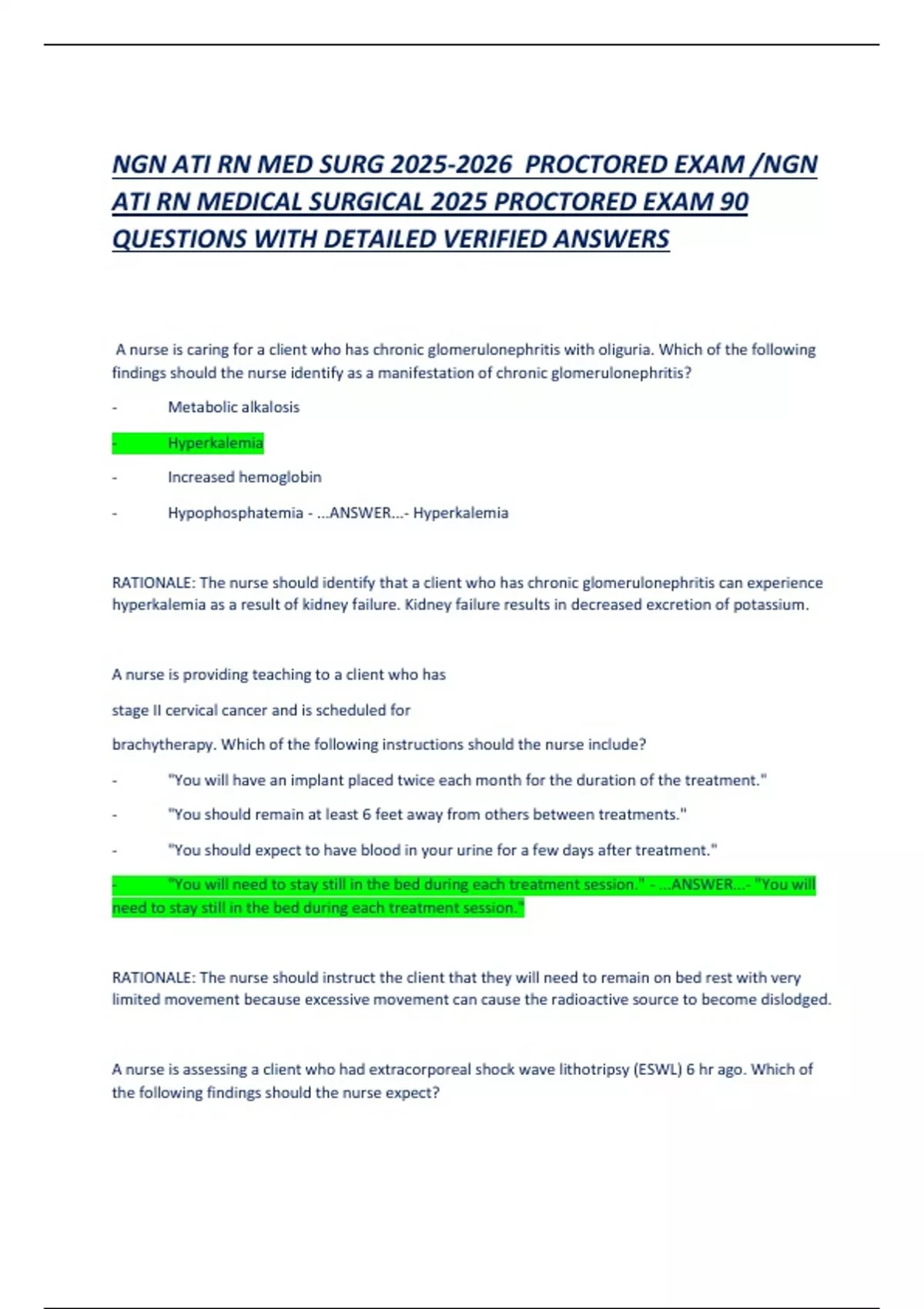 NGN ATI RN Med-Surg Proctored Exam 2025–2026 – 90 Verified Questions ...