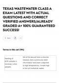 TEXAS WASTEWATER CLASS A EXAM LATEST WITH ACTUAL QUESTIONS AND CORRECT VERIFIED ANSWERS&sol;ALREADY GRADED A&plus; 100&percnt; GUARANTEED SUCCESS&excl;