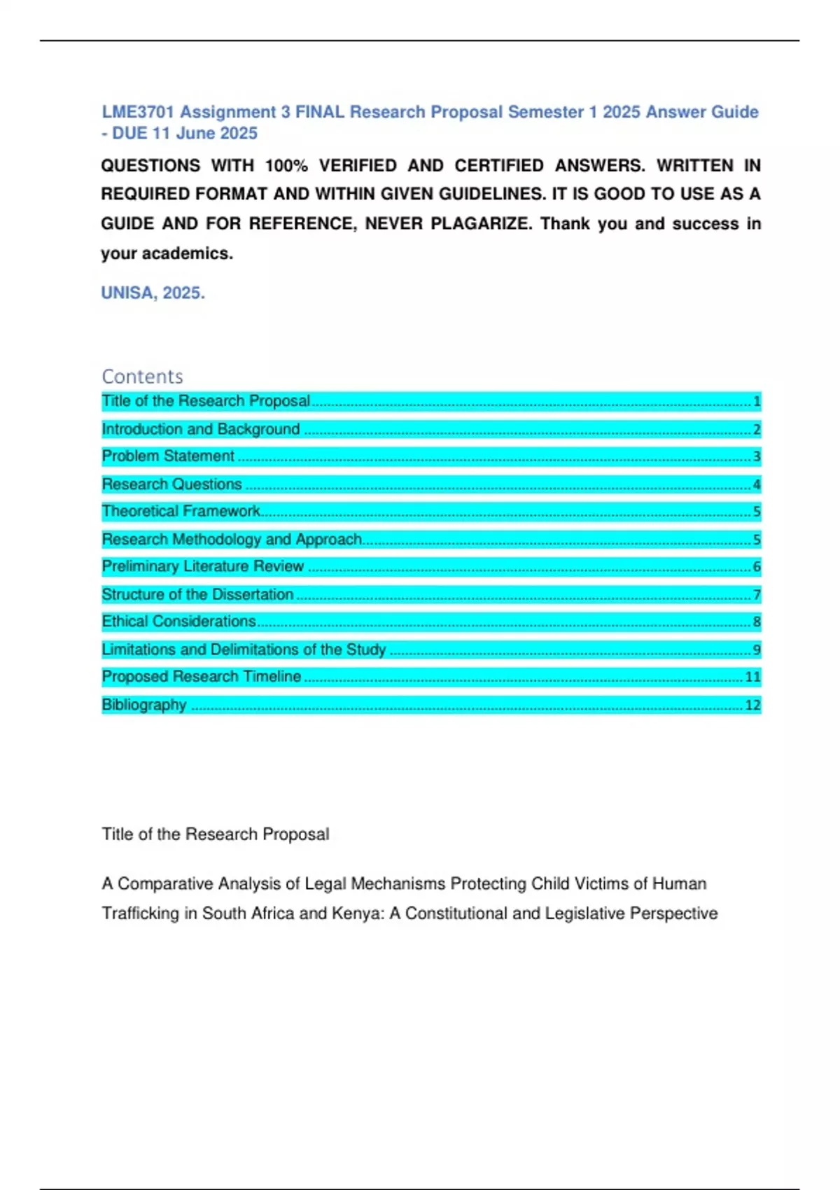 LME3701 Assignment 3 FINAL Research Proposal Semester 1 2025 Answer ...