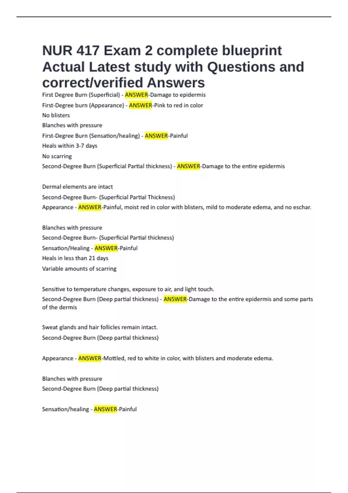 NUR 417 Exam 2 complete blueprint Actual Latest study with Questions ...