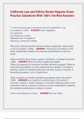 California Law and Ethics Dental Hygiene Exam  Practice Questions With 100&percnt; Verified Answers 
