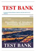 Essentials of Modern Business Statistics with Microsoft Excel &lpar;8th Edition&rpar; &ndash; Anderson &ndash; Test Bank with Complete Solutions