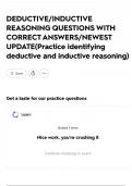 DEDUCTIVE&sol;INDUCTIVE REASONING QUESTIONS WITH CORRECT ANSWERS&sol;NEWEST UPDATE&lpar;Practice identifying deductive and inductive reasoning&rpar;