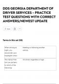 DDS GEORGIA DEPARTMENT OF DRIVER SERVICES - PRACTICE TEST QUESTIONS WITH CORRECT ANSWERS&sol;NEWEST UPDATE