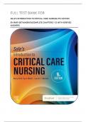 FULL TEST BANK FOR SOLE&rsquo;S INTRODUCTION TO CRITICAL CARE NURSING 9TH EDITION BY MARY BETH&comma;MORATA&vert;COMPLETE CHAPTERS 1-21 WITH VERIFIED ANSWERS